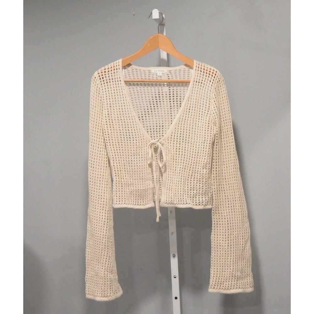 Blu Pepper Size M Ivory Cropped Open-Crochet Shrug Tie Front Lagenlook-Boho